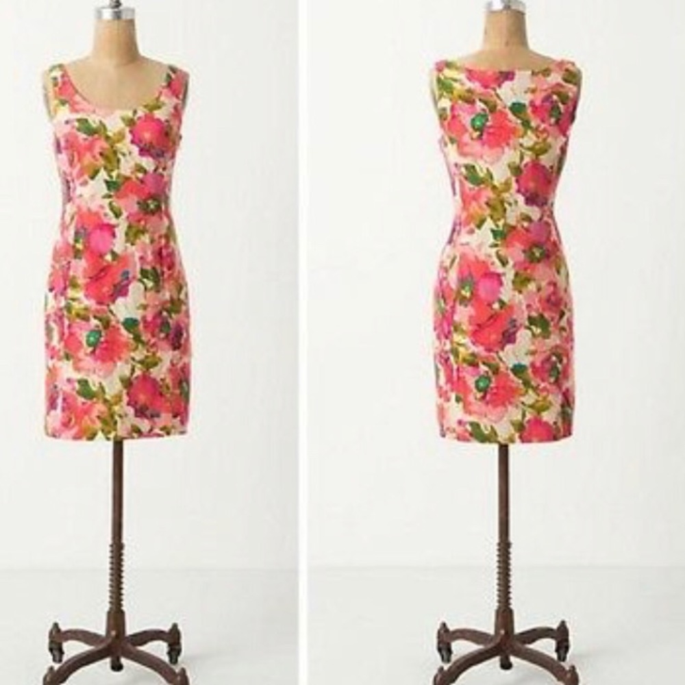 Anthropologie Watercolor Floral Linen Shift Dress